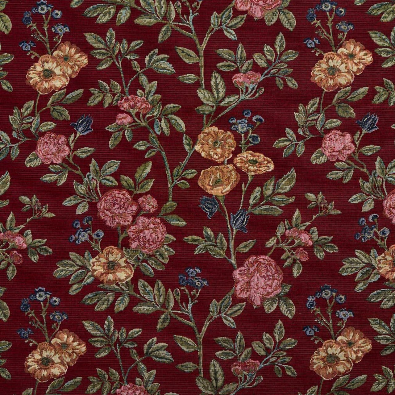 Merlot Bouquet - Red & Burgundy Floral Upholstery Fabric 54 Inches"